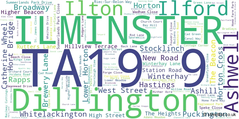 A word cloud for the TA19 9 postcode